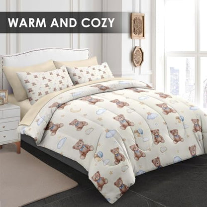 WeCozy Full Comforter Set with Sheets, 7 Pieces Cute Bear Bedding