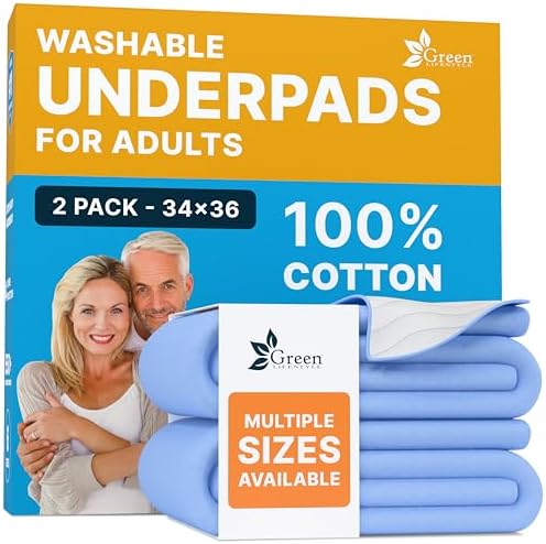 GREEN LIFESTYLE Washable Underpads - Large Bed Pads for use as Incontinence Bed Pads, Reusable Pet Pads, Great for Dogs, Cats, Bunny, Seniors Bed Pad (Pack of 2 - 34x36)
