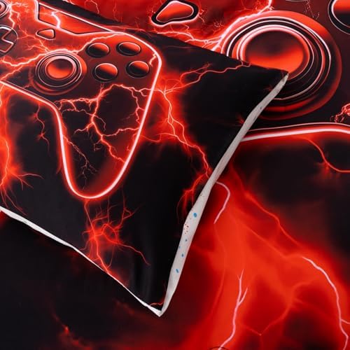 Meeting Story Queen Boys Bedding Set, 3D Game Controller Design Gaming Bed Set, Gamer Comforter in A Bag Soft Lightweight Video Gamepad Bedroom Set(Red)