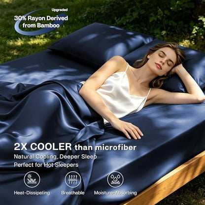MR&HM King Size Sheet Set 4 Pieces, Rayon Derived from Bamboo Blend
