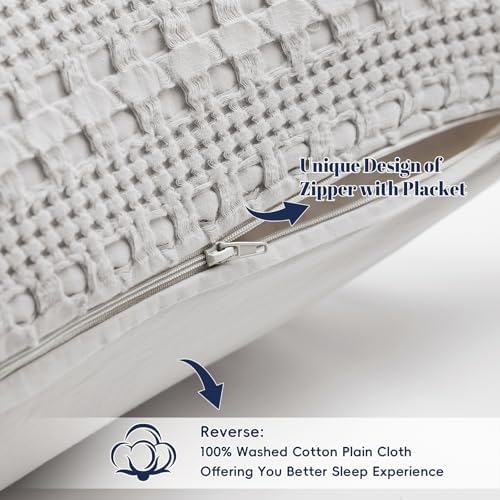PHF Cotton Waffle Weave Euro Sham Covers 26" x 26", Light Grey, No Insert
