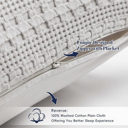 PHF Cotton Waffle Weave Euro Sham Covers 26" x 26", Light Grey, No Insert