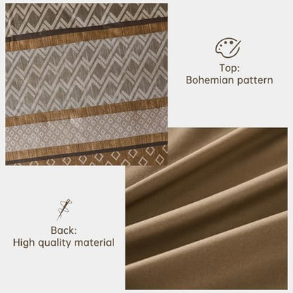 Cottolester Boho Queen Comforter Set,Khaki and Brown Striped Bed in a Bag