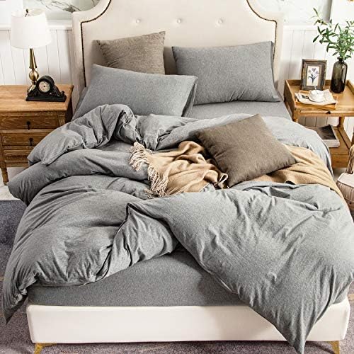 PURE ERA Jersey Knit Duvet Cover Set Heather Dark Grey Twin