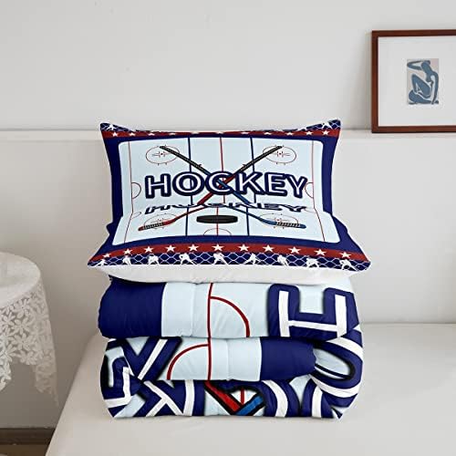 Homewish Hockey Comforter Set,Ice Hockey Player Bedding Set for Kids Girls Women,Adults Hockey Pucks Comforter,Ice Hockey Field Quilted Duvet Set Bedroom Collection Twin Size 2Pcs