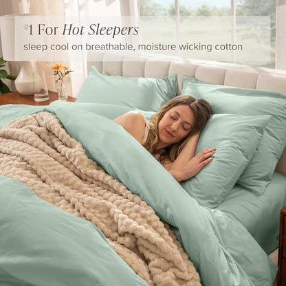 Bare Home 100% Organic Cotton Percale Duvet Cover Set (King, Willow)