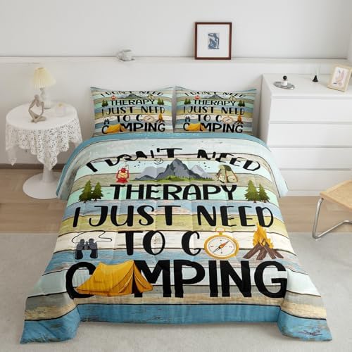 RV Camper Trailer Comforter Set King,Watercolor Graffiti Wooden Door Bedding Set 3pcs for Kids Youths Room Decor,Adventure Sport Quilt Set,Country Duvet Insert with 2 Pillowcases