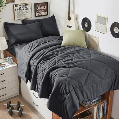 HEVUMYI 5-Piece Twin XL Comforter Set, Dark Grey Bed in a Bag