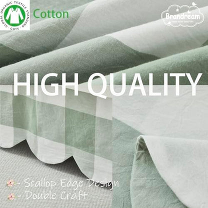 Brandream Scallop Edge Cotton Crib Skirt Toddler Bedskirt Baby Nursery Crib Bed Skirt Boho Bohemian Neutral Solid Color Sage Green Buffalo Plaid Gingham Farmhouse Chic Bedding Skirt