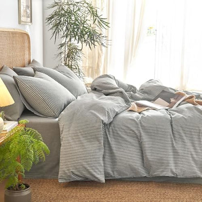 Wake In Cloud Striped Cotton Duvet Cover Set, Grey, Twin/Twin XL