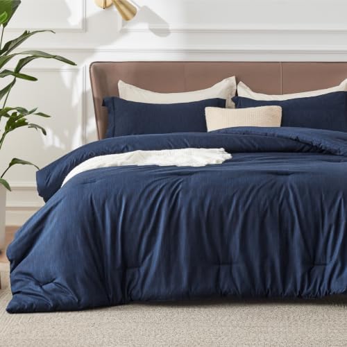 Bedsure Navy Cal King Comforter Set, Soft Cationic Dyed Bedding Set 3 Pcs