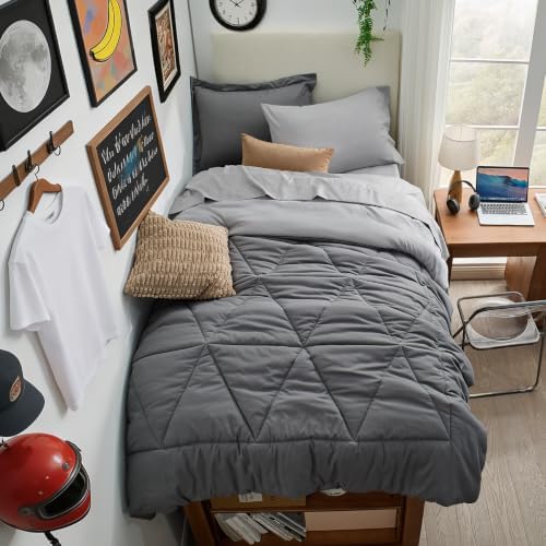 BEDELITE Twin XL Comforter Set 5 Pieces, Reversible Dark Grey Bed in A Bag