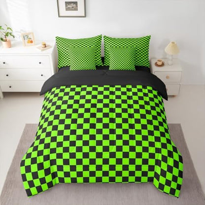 jejeloiu Bright Green Black Comforter Set with Sheets 7 Piece Full Size