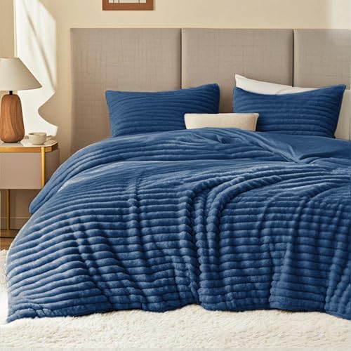 EXQ Home Fluffy Comforter Set Full Size,3 Pieces Bed Set,Lake Blue