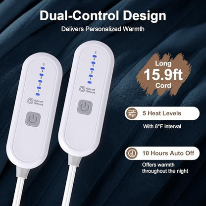 Queen Size Heated Blanket - Dual Control Electric Blanket Queen