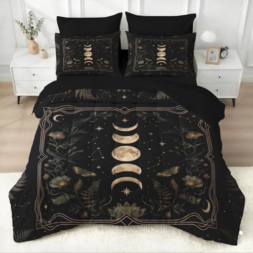 WeCozy Twin Comforter Set with Sheets, 5 Pieces Celestial Moon Bedding