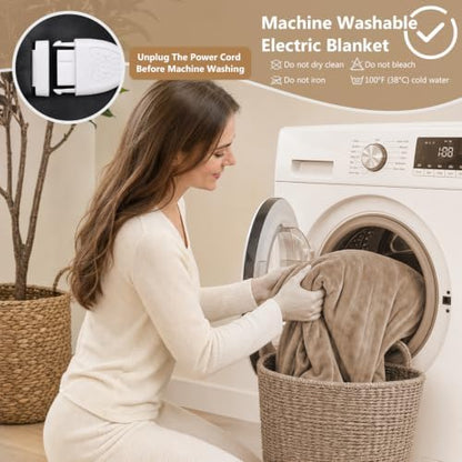 Heated Blanket Queen Size，Dual Control Electric Warm Throw with Preheat & Memory Function, 10 Heat Settings, Fast Heating, Premium Quilted, Machine Washable, 84"×90"