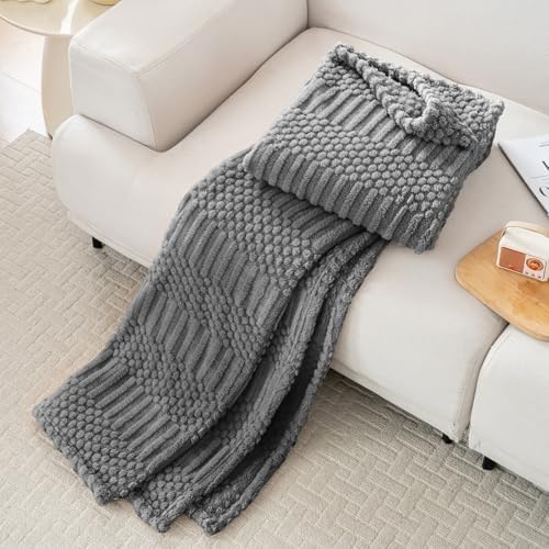 Grey Throw Blanket - Soft & Fluffy Fleece, Cute & Aesthetic, Perfect for Sofa, Couch, Chair, Bed, Living Room & Bedroom, All-Season Use, Plush & Cozy Decorative Blanket 50x60