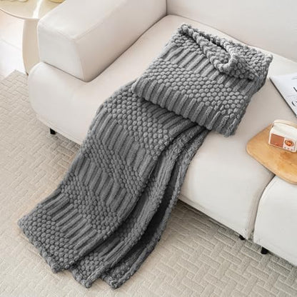 Grey Throw Blanket - Soft & Fluffy Fleece, Cute & Aesthetic, Perfect for Sofa, Couch, Chair, Bed, Living Room & Bedroom, All-Season Use, Plush & Cozy Decorative Blanket 50x60