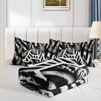 BSNTHO Butterfly Comforter Set Twin Size, Zebra Stripes Kids Comforter 3Pcs