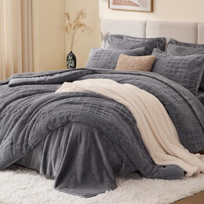 EXQ Home Waffle Comforter Set Twin Size, 2 Pieces Bed Set,Grey