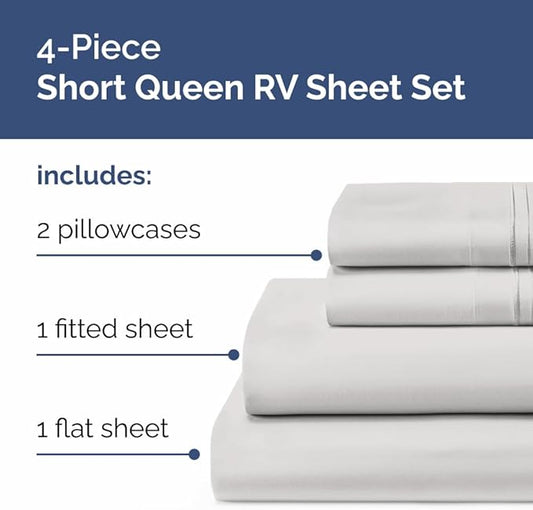 Short Queen Size 4 Piece Sheet Set - RV Short Queen, Soft, Breathable & Cooling Bed Sheets Set w/ Deep Pockets - Hotel Luxury Bedding for Women, Men, Kids, Teens, Boys & Girls - Oeko-Tex - French Grey