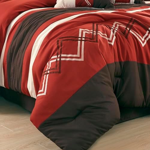 Chezmoi Collection 7-Piece Zigzag Embroidered Comforter Set, King Size
