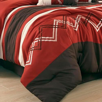 Chezmoi Collection 7-Piece Zigzag Embroidered Comforter Set, King Size
