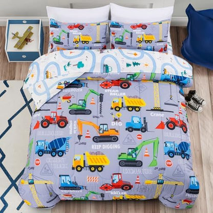 Holawakaka Boys Construction Truck Excavator Full Comforter Set with Sheets