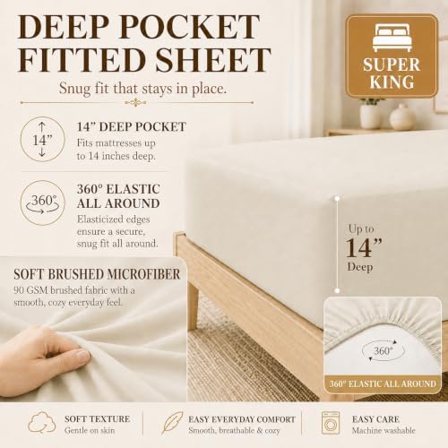 CozyLux Super King Comforter Set Beige - Oversized 120x120 Bed in a Bag