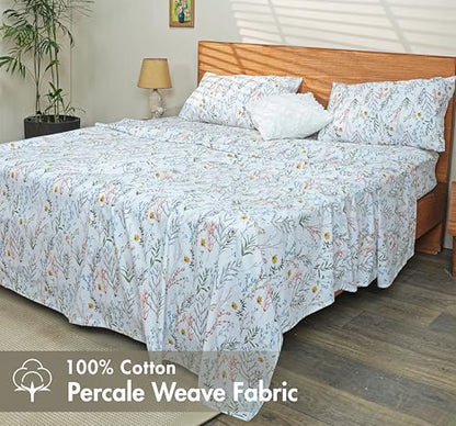 RUVANTI 100% Cotton Percale Sheets, Queen Size, Aroma (Pack of 2)