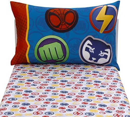 Marvel Spidey and His Amazing Friends Blue, Red, Yellow, and Green, Team Up 2 Piece Toddler Sheet Set