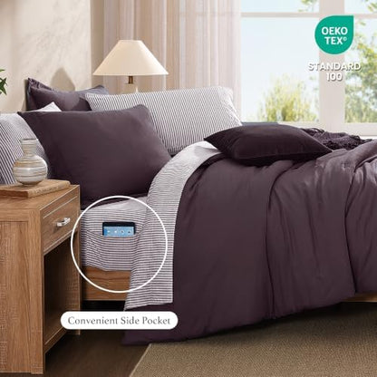 Monbix Queen Comforter Set-7 Pieces Soft Bed in a Bag Queen Bedding Sets