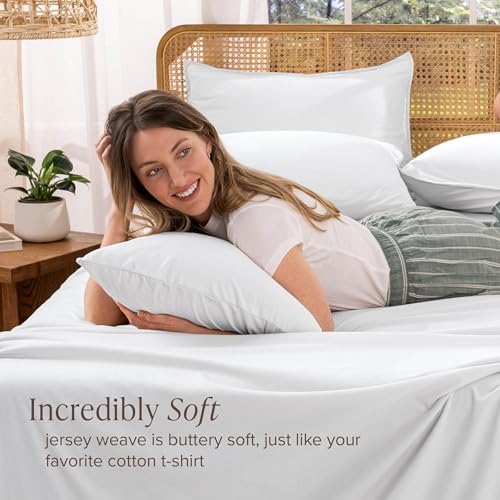 Bare Home 100% Organic Cotton Jersey Sheet Set (Queen, White)