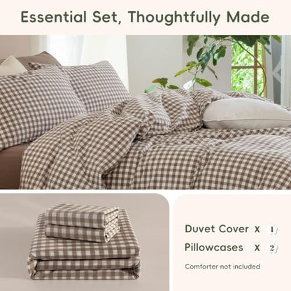 JIYUAN Full Washed Cotton Duvet Cover Set, 3-Piece,Classic Gingham