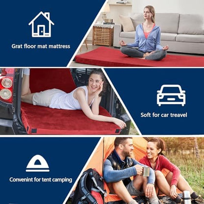 CYMULA Memory Foam Camping Mattress Pad, Sleeping Mat, Portable Roll Up Mattress for Adults, Camping Bed Pads for Sleepover, Car Bed with Travel Bag