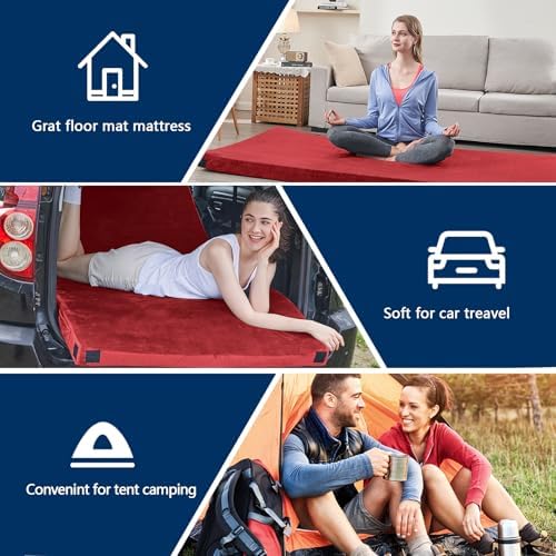 CYMULA Memory Foam Camping Mattress Pad, Sleeping Mat, Portable Roll Up Mattress for Adults, Camping Bed Pads for Sleepover, Car Bed with Travel Bag