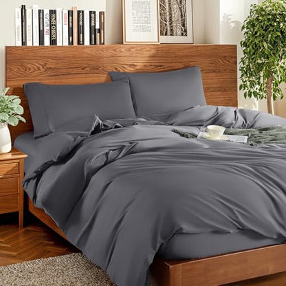 DEITAS 100% Cotton Queen Duvet Covers 3 Piece,1200 Thread Count，Dark Grey