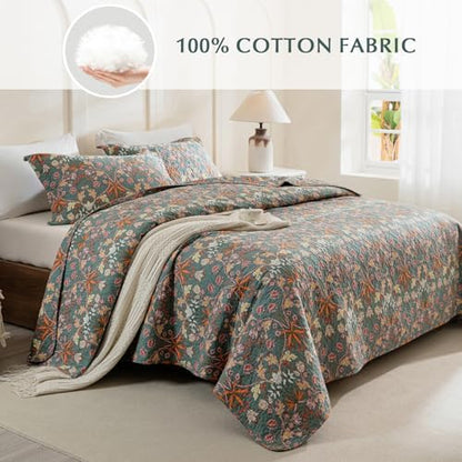 Lady Ann Oversized King Bedspreads 120x120, 100% Cotton Oversized King Quilt Bedding Set Vibrant Paisley Floral Pattern Plant Botanical Printed Quilted Coverlet Set, 3 PCS