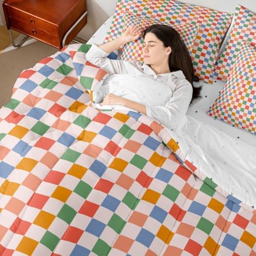 jejeloiu Orange Blue Green Comforter Set with Sheets 7 Piece Queen Size