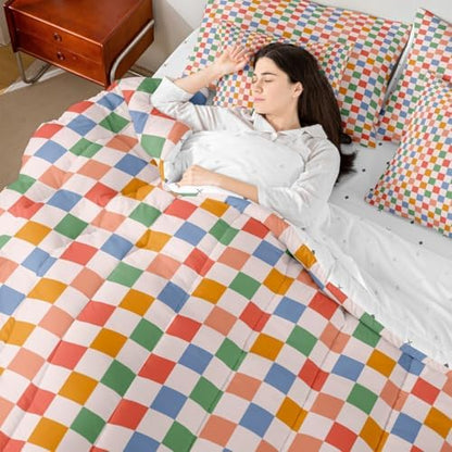 jejeloiu Orange Blue Green Comforter Set with Sheets 7 Piece Queen Size