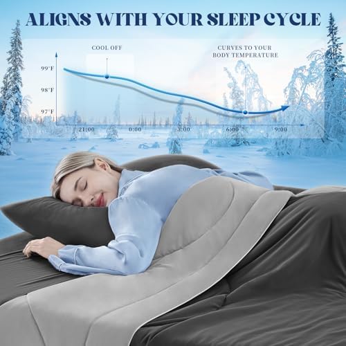 Cooling Comforter Queen Size for Hot Sleepers，80″x90″, Dark Grey