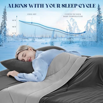 Cooling Comforter Queen Size for Hot Sleepers，80″x90″, Dark Grey