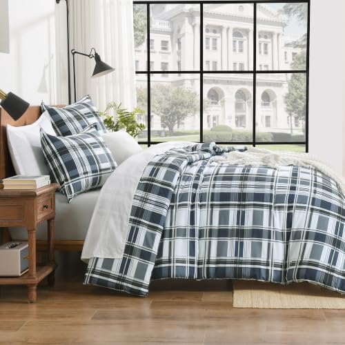 Andency Navy Plaid Comforter Set Queen, Gingham Checkered Grid Bedding Set