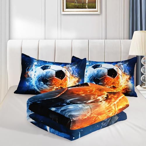 Soccer Bedding Comforter Set Full Size with 2 Pillowcases.