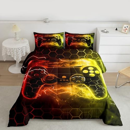 Feelyou Kids Boys Red Yellow Gamer Comforter Queen Size