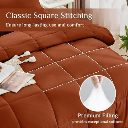 JOLLYVOGUE King Comforter Set, Ultra-Soft Bed in a Bag King Size 7 Pieces, Oeko-TEX Certified Bedding Set with Down Alternative Comforter, Sheets, Pillowcases & Shams, Burnt Orange