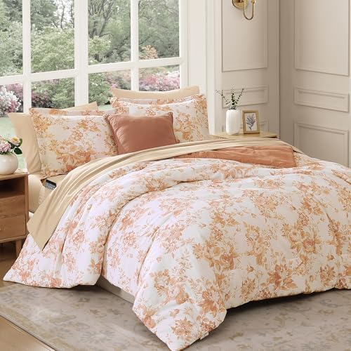 BLOOMHAVEN Queen Comforter Set-7 Pieces Autumn Floral Bed in a Bag Queen