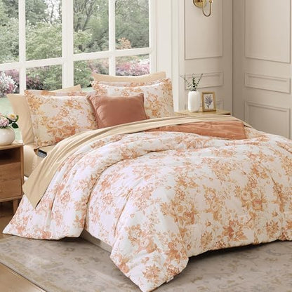 BLOOMHAVEN Queen Comforter Set-7 Pieces Autumn Floral Bed in a Bag Queen