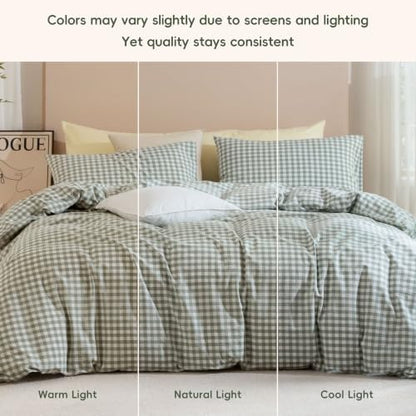 JIYUAN California King Washed Cotton Duvet Cover Set,Classic Gingham